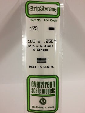 Evergreen 179 Strips, .100" x .250", 2.5 x 6.3 mm, 6 Pieces - House of Trains