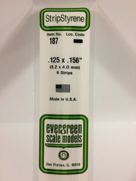 Evergreen 187 Strips, .125" x .156", 3.2 x 4.0 mm, 6 Pieces - House of Trains