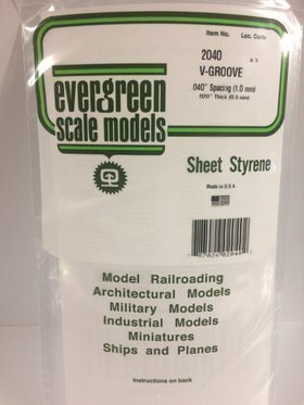 Evergreen 2040 V-Groove, Siding, .040" (1.0mm) Spacing x .020 (0.5mm) Thick (1 Piece) - House of Trains
