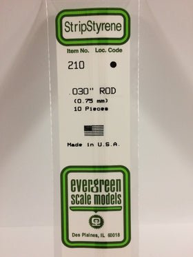 Evergreen 210 Rod, .030" (.75 mm) (10 Pieces) - House of Trains
