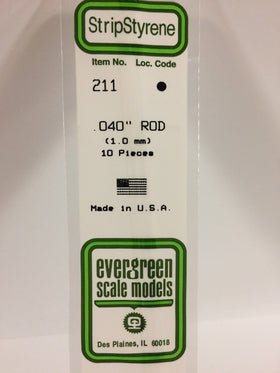 Evergreen 211 Rod, .040" (1.0 mm) (10 Pieces) - House of Trains