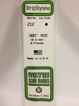 Evergreen 212 Rod, .080" (2.0 mm) (6 Pieces) - House of Trains