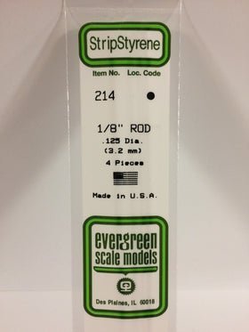 Evergreen 214 Rod, .125" (3.2 mm) (4 Pieces) - House of Trains