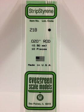 Evergreen 218 Rod, .020" (0.50 mm) (10 Pieces) - House of Trains