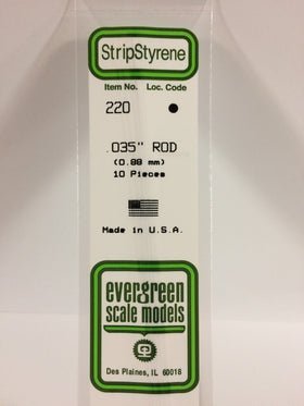 Evergreen 220 Rod, .035" (0.88 mm) (10 Pieces) - House of Trains