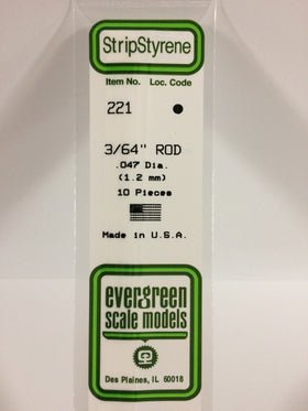Evergreen 221 Rod, .047" (1.2 mm) (10 Pieces) - House of Trains