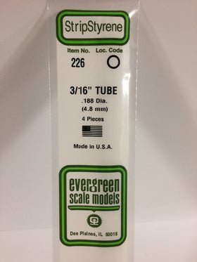 Evergreen 226 Tube, .188" (4.8 mm) (4 Pieces) - House of Trains
