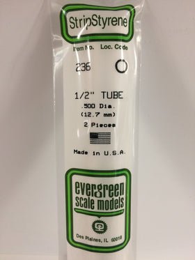 Evergreen 236 Tube, .500" (12.7 mm) (2 Pieces) - House of Trains
