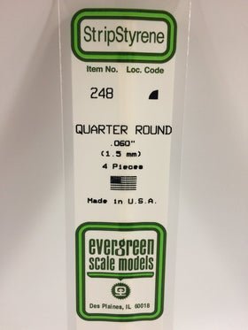 Evergreen 248 Strips, Quarter Round, .060", 1.5 mm, 4 Pieces - House of Trains