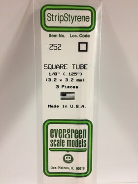 Evergreen 252 Tubes, .125" x .125" (3.2 x 3.2 mm) (3 Pieces) - House of Trains