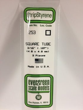 Evergreen 253 Tubes, .187" x .187" (4.8 x 4.8 mm) (3 Pieces) - House of Trains