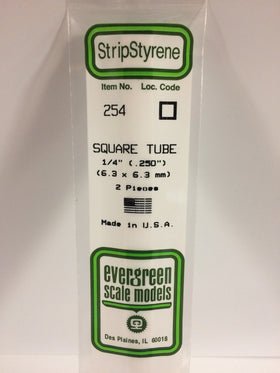Evergreen 254 Tubes, .250" x .250" (6.3 x 6.3 mm) (2 Pieces) - House of Trains