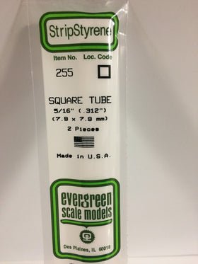 Evergreen 255 Tubes, .312" x .312" (7.9 x 7.9 mm) (2 Pieces) - House of Trains