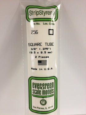 Evergreen 256 Tubes, .375" x .375" (9.5 x 9.5 mm) (2 Pieces) - House of Trains