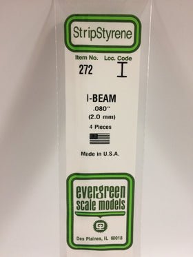 Evergreen 272 I - Beam, .080", 2.0 mm, 4 Pieces - House of Trains