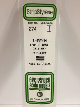Evergreen 274 I - Beam, .125", 3.2mm, 4 Pieces - House of Trains