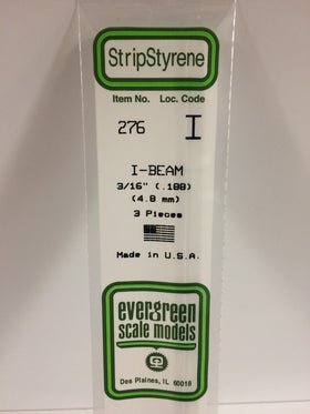 Evergreen 276 I - Beam, .188", 4.8mm, 3 Pieces - House of Trains
