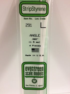 Evergreen 291 Angle, .060", 1.5 mm, 4 Pieces - House of Trains