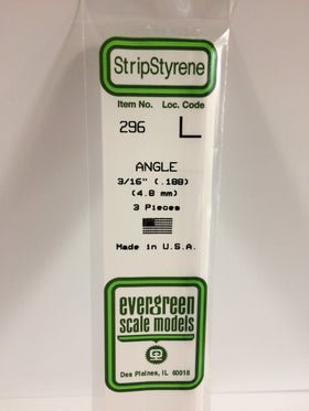 Evergreen 296 Angle, .188", 4.8 mm, 3 Pieces - House of Trains