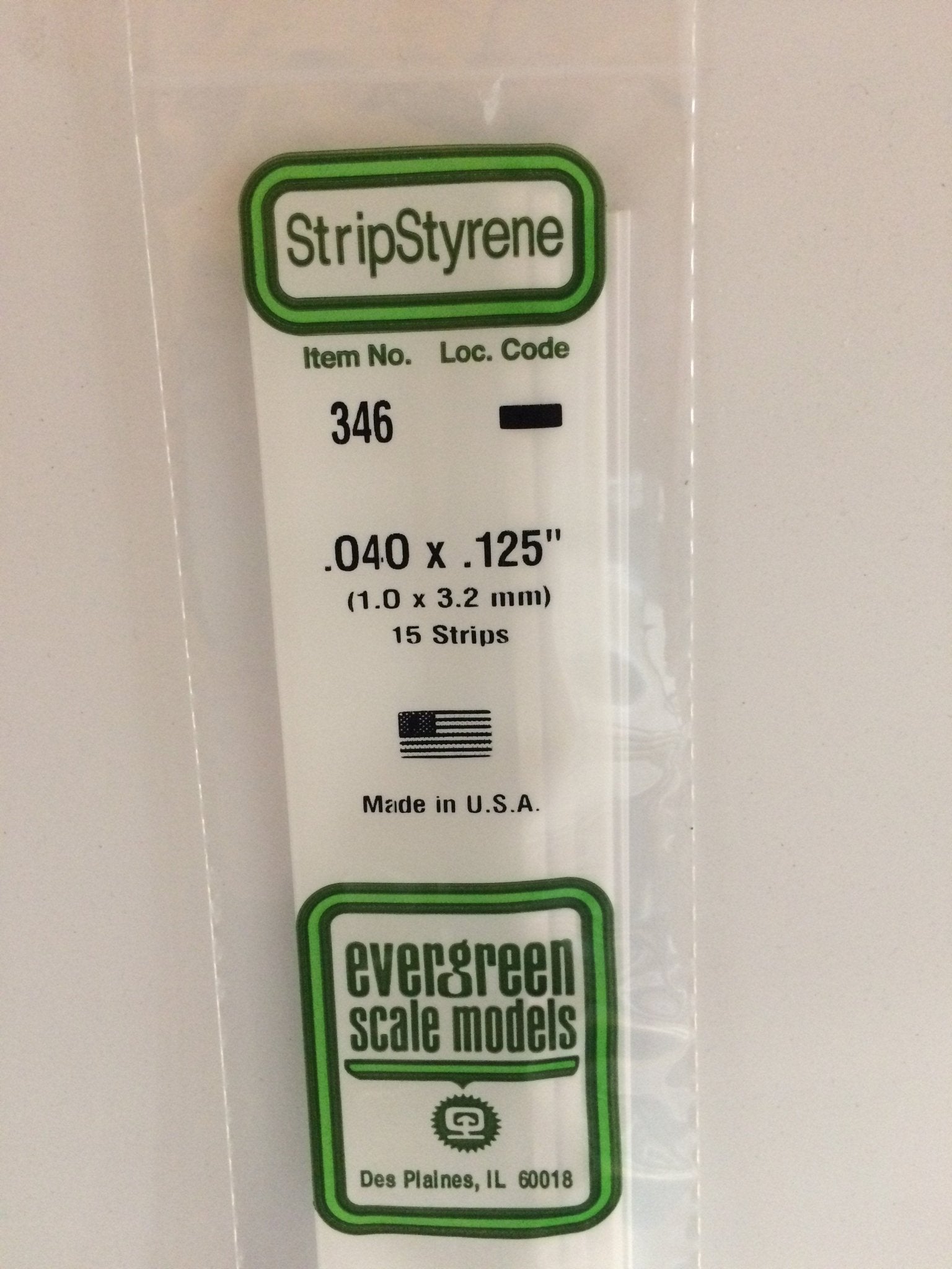 Evergreen 346 Strips, .040" x .125", 1.0 x 3.2 mm, 15 Pieces - House of Trains