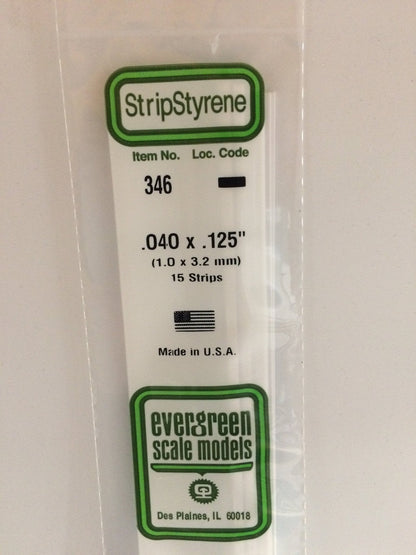Evergreen 346 Strips, .040" x .125", 1.0 x 3.2 mm, 15 Pieces - House of Trains