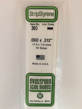 Evergreen 360 Strips, .060" x .312", 1.5 x 7.9 mm, 10 Pieces - House of Trains