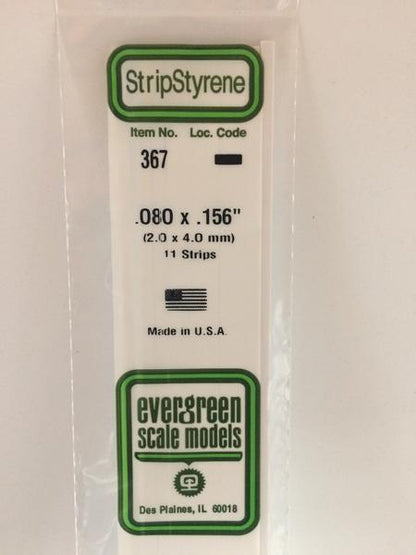 Evergreen 367 Strips, .080" x .156", 2.0 x 4.0 mm, 11 Pieces - House of Trains