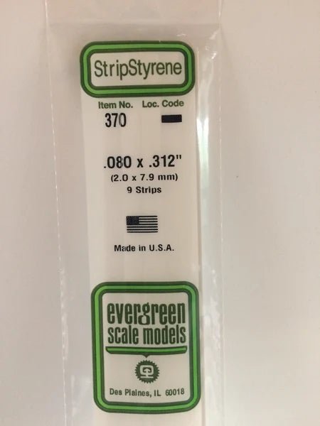 Evergreen 370 Strips, .080" x .312", 2.0 x 7.9 mm, 9 Pieces - House of Trains