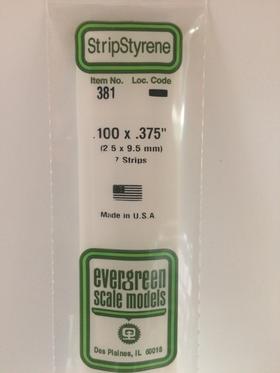 Evergreen 381 Strips, .100" x .375", 2.5 x 9.5 mm, 7 Pieces - House of Trains