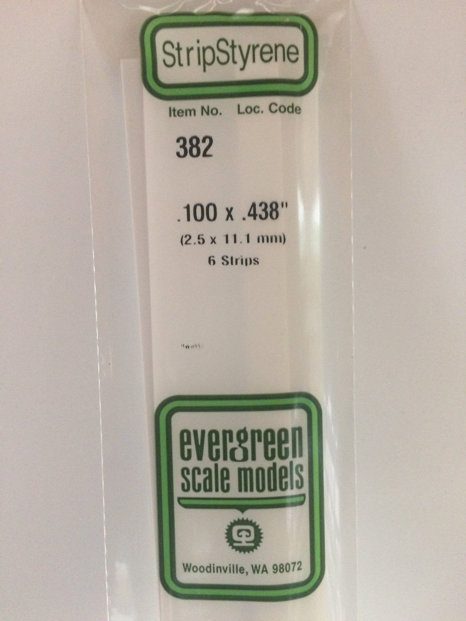 Evergreen 382 Strips, .100" x .438", 2.5 x 11.1 mm, 6 Pieces - House of Trains