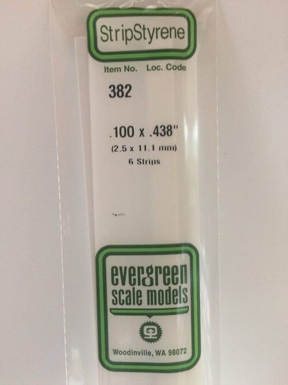 Evergreen 382 Strips, .100" x .438", 2.5 x 11.1 mm, 6 Pieces - House of Trains