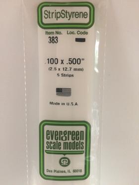 Evergreen 383 Strips, .100" x .500", 2.5 x 12.7 mm, 5 Pieces - House of Trains