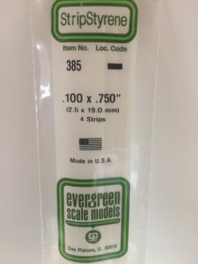 Evergreen 385 Strips, .100" x .750", 2.5 x 19.0 mm, 4 Pieces - House of Trains