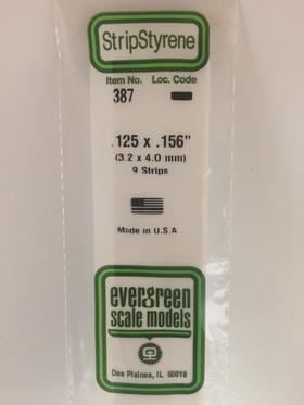 Evergreen 387 Strips, .125" x .156", 3.2 x 4.0 mm, 9 Pieces - House of Trains