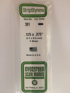 Evergreen 391 Strips, .125" x .375", 3.2 x 9.5 mm, 6 Pieces - House of Trains