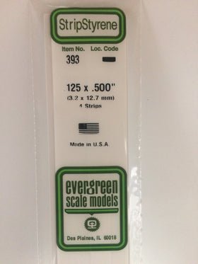 Evergreen 393 Strips, .125" x .500", 3.2 x 12.7 mm, 4 Pieces - House of Trains