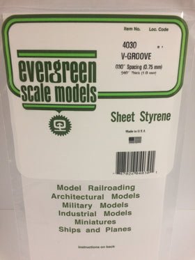 Evergreen 4030 V - Groove, Siding, .030" (0.75mm) Spacing x .040 (1.0mm) Thick (1 Piece) - House of Trains