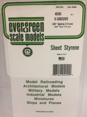 Evergreen 4040 V - Groove, Siding, .040" (1.0mm) Spacing x .040 (1.0mm) Thick (1 Piece) - House of Trains