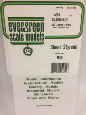 Evergreen 4051 Clapboard Siding, .050" (1.3mm) Spacing x .040 (1.0mm) Thick, 1 Piece - House of Trains