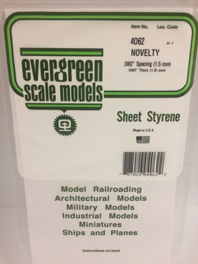 Evergreen 4062 Novelty, Siding, .060" (1.5mm) Spacing x .040 (1.0mm) Thick (1 Piece) - House of Trains