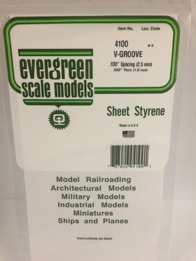 Evergreen 4100 V-Groove, Siding, .100" (2.5mm) Spacing x .040 (1.0mm) Thick (1 Piece) - House of Trains