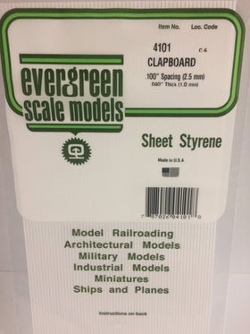 Evergreen 4101 Clapboard Siding, .100" (2.5mm) Spacing x .040 (1.0mm) Thick, 1 Piece - House of Trains