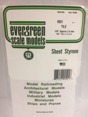 Evergreen 4501 Tile, .063" (1.6mm) Squares x .040 Thick (1 Piece) - House of Trains