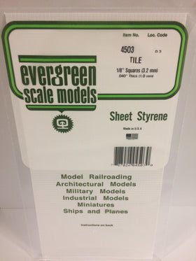 Evergreen 4503 Tile, .125" (3.2mm) Squares x .040 Thick (1 Piece) - House of Trains