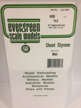 Evergreen 4506 Tile, .333" (8.5mm) Squares x .040 Thick (1 Piece) - House of Trains