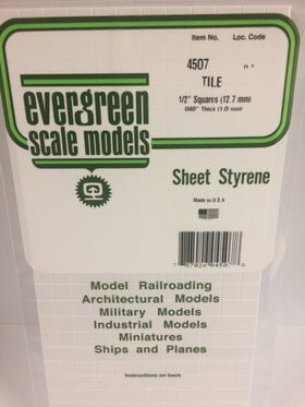 Evergreen 4507 Tile, .500" (12.7mm) Squares x .040 Thick (1 Piece) - House of Trains