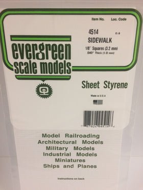 Evergreen 4514 Sidewalk, .125" (3.2mm) Squares x .040 Thick (1 Piece) - House of Trains