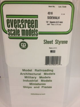 Evergreen 4516 Sidewalk, .250" (6.3mm) Squares x .040 Thick (1 Piece) - House of Trains