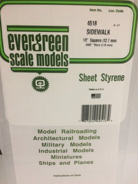 Evergreen 4518 Sidewalk, .500" (12.7mm) Squares x .040 Thick (1 Piece) - House of Trains