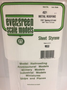 Evergreen 4521, Roofing, Metal, .188" (4.8mm) Spacing x .040 Thick (1 Piece) - House of Trains